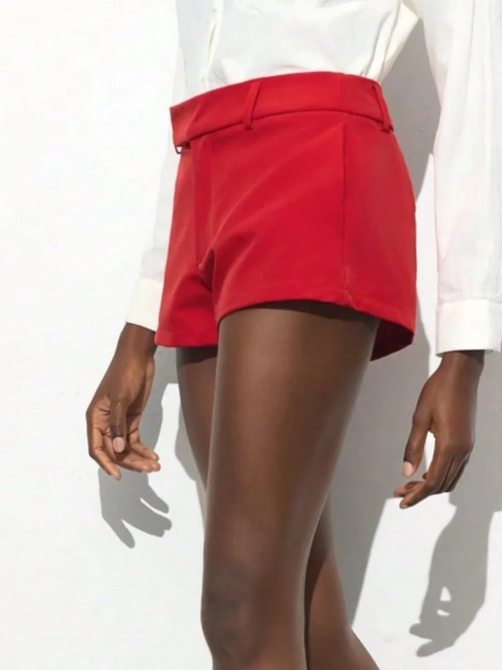 Red Casual Women's High Waist Wide Leg Drawstring Shorts